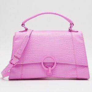 Call It Spring Pink Textured Top Handle Bag with Long Strap Barbie